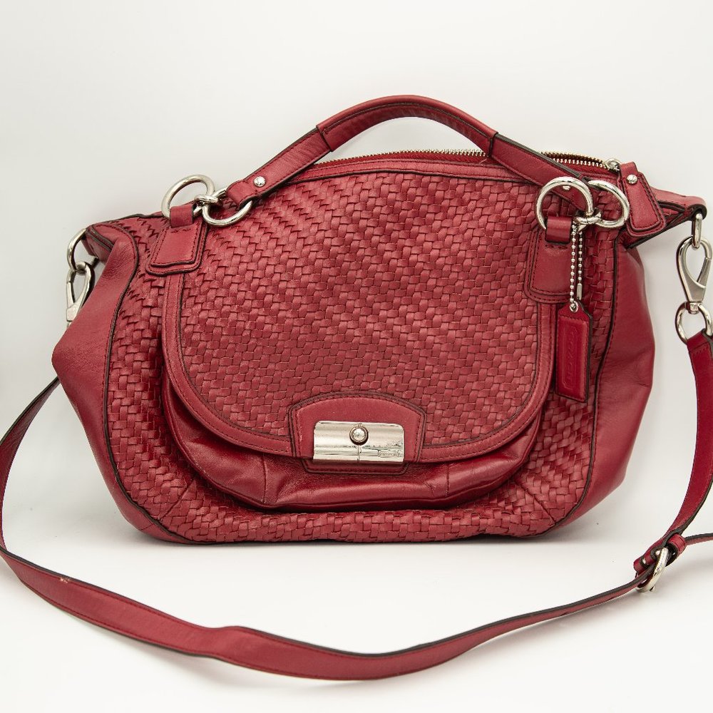 Coach Kristen Woven Scarlet Leather Hobo Bag 19314